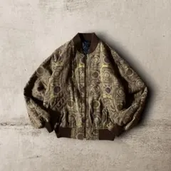 vintageヴィンテージ総柄ボンバージャケット個性派幾何学パターンブラウン M