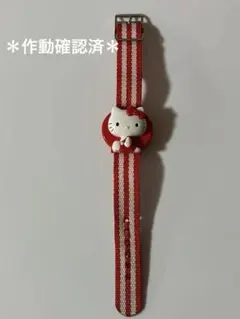 平成レトロ　希少✨ハローキティ デジタル腕時計 赤・白 ストライプ　電池交換済