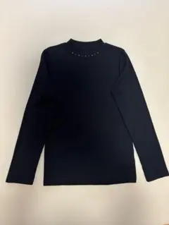 ビーズ付き リブハイネック 長袖　ブラック