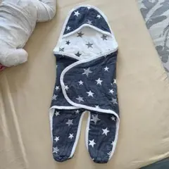 フード付きおくるみ ネイビー 星柄