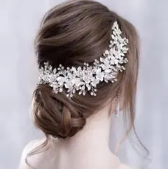【使用回数２回】ヘッドドレス　シルバー　エレガント　花　葉　人気