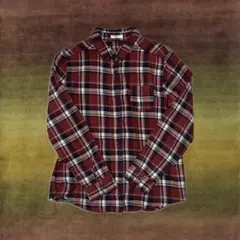 チェック 赤 レッド 長袖 シャツ ボタン