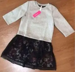 ７〜８歳用　120㎝　秋冬ワンピース　グレー&シースルー花柄　ターゲット