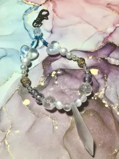 ハンドメイド　ストラップ　白　クリア　水色