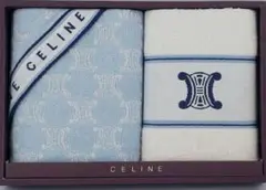 【未使用】CELINE フェイスタオル 2枚セット ホワイト×ブルー