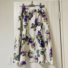 フラワープリント フレアスカート ひざ丈