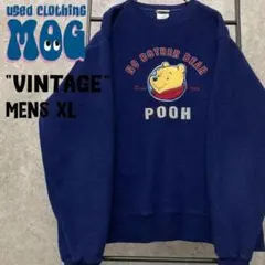 《US古着》ディズニー プーさん 刺繍 フリース スウェット メンズXL