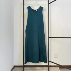 ノースリーブロングワンピース S ダークグリーン　ユニクロ　綿100 ターコイズ