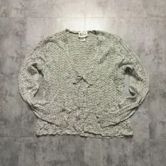 【透かし編み】 クロシェカーディガン リボン ラメ ショート丈 ナチュラル