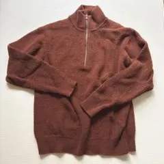 無印良品 ウール 畦編み ハーフジップ セーター L レンガ メリノウールのサムネイル