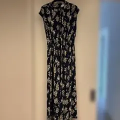 花柄ノースリーブロングワンピース Lサイズ　ネイビー