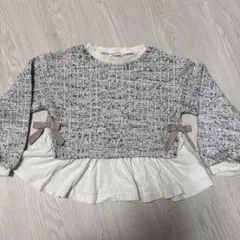 ツイード風ニット 裾切り替え 長袖トップス キッズ