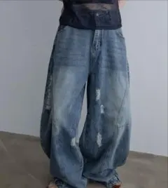 期間限定値下げ リメイクテイストフレアシルエット ダメージパンツ 