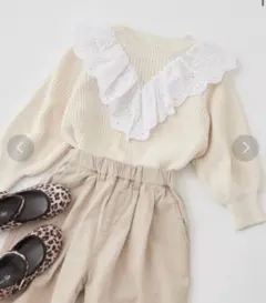 アイボリー　CIAOPANIC TYPY 【KIDS】フリルレースカラーニット