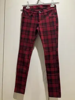 ◆ AZUL by moussy 赤黒チェック スキニーパンツ　＋ブーティで割引