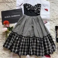 美品】D&G 花柄シフォンワンピース ブラック 38 ティアード 半袖 