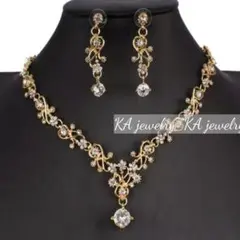 dピアス/イヤリング&ネックレスセットゴールドウェディングブライダルアクセサリー