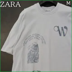 ZARA ザラ 5分袖 半袖 tシャツ カットソー プリント ネックリブ付 M