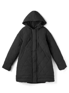 フード付きキルティングコート　ブラック