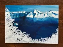 青と白の風景画 油絵 約36cm x 26cm