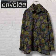 90s　総柄シャツ　ユニセックス　マルチカラー　幾何学模様　デザイン