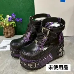 未使用 YOSUKE ヨースケ 厚底レースアップブーツ ブラックパープ24cm