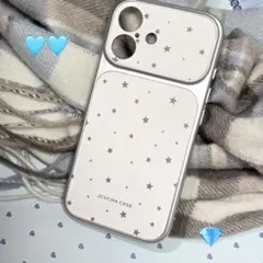 iPhone16対応 星柄スマホケース シルバー 夏っぽ 韓国風