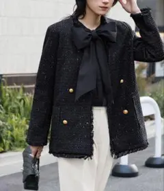 ELFRANK☆ ツイードフリンジノーカラージャケット