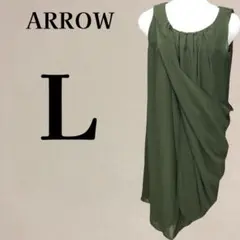 【美品】アロー ドレープデザイン ノースリーブワンピース L オリーブグリーンのサムネイル