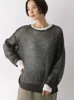 LEPSIM 5ゲージメッシュギャザープルオーバー　チャコール