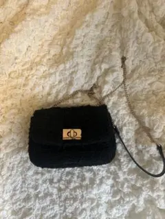H&M ツイード チェーンショルダーバッグ ブラック