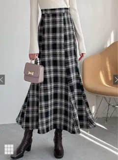 GRL チェック柄ツイードマーメイドスカート ロング ブラック 黒 gc230