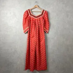 70s USA古着 半袖ワンピース 花柄 赤 ヴィンテージドレス vintage