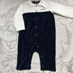 新品未使用☆marie claire ☆ベロア風ネイビー・ホワイト　カバーオール