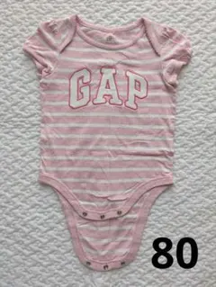 【美品】GAP 12-18 半袖ロンパース 80cm ボーダー ピンク