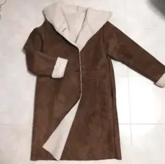 フード付き ブラウン ムートンコート ボアコート ジャケット極暖 Mサイズ