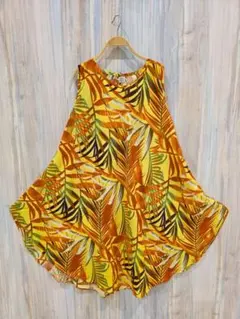 葉柄ノースリーブロングワンピース　レーヨンワンピース