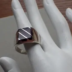 ヴィンテージ メキシコ製 シルバー925 象嵌・シグネットリング 印台 指輪