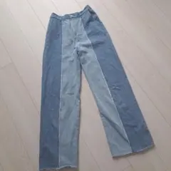 バイカラー デニムパンツ 切り替えデザインのサムネイル