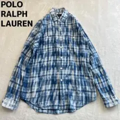 POLO RALPH LAUREN　リネンチェックシャツ　長袖　ブルー