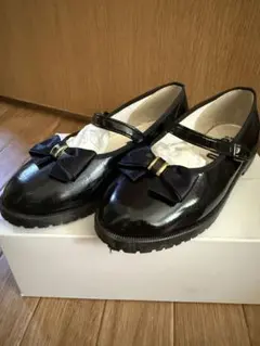 黒 リボン付き フォーマルシューズ 19.0