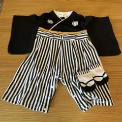 ベビー袴　黒と白のストライプ 80cm 靴下セット
