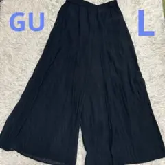GU プリーツワイドパンツ　ブラック　L