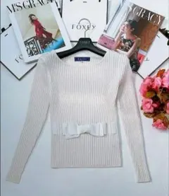 ♡美品♡エムズグレイシー グログランリボン　ニット　アイボリー エムズグレイシー♡サイドリボン♡リブニット♡グログランリボン