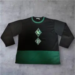 黒×緑 切り替え デザインロンT 七分袖 メンズ カットソー