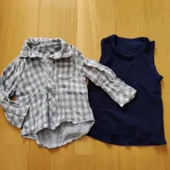 90cm チェック柄シャツとタンクトップセット