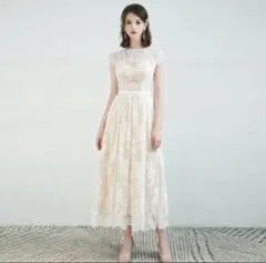 【2次会・フォトウェディングに】ウェディングドレス レース Aライン