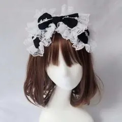 リボン カチューシャ フリル 黒 ロリータ shein