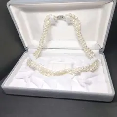 【テリ強】本真珠 パールネックレス 3連 4.6mm 干渉色 未使用級