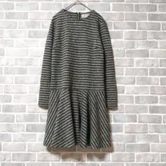 ノーリーズ ボーダーワンピース　М　長袖　黒　ニット　フレアワンピース
